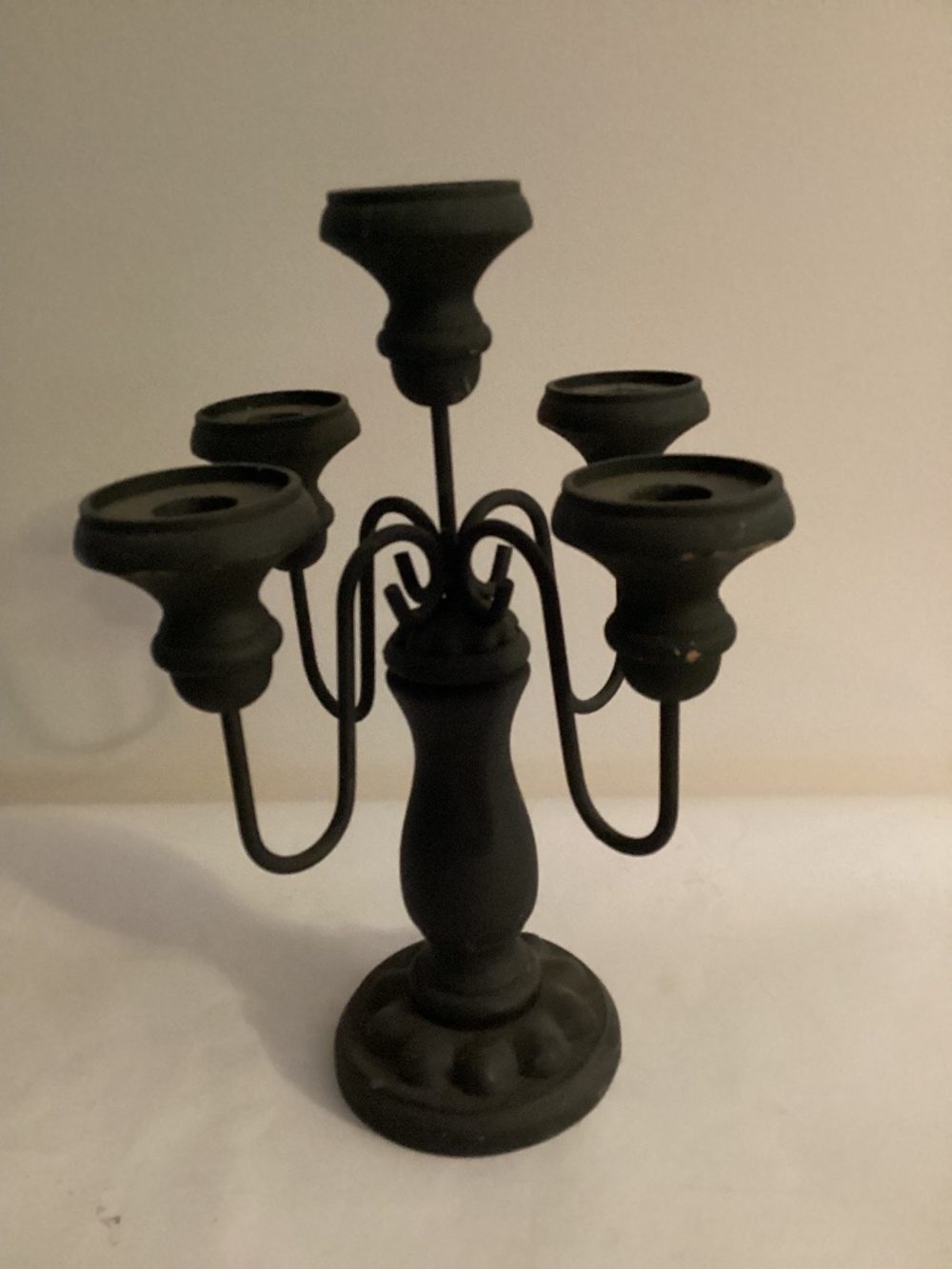 Vintage Black Wood and Metal Halloween Candelabra approx. 14 inches tall